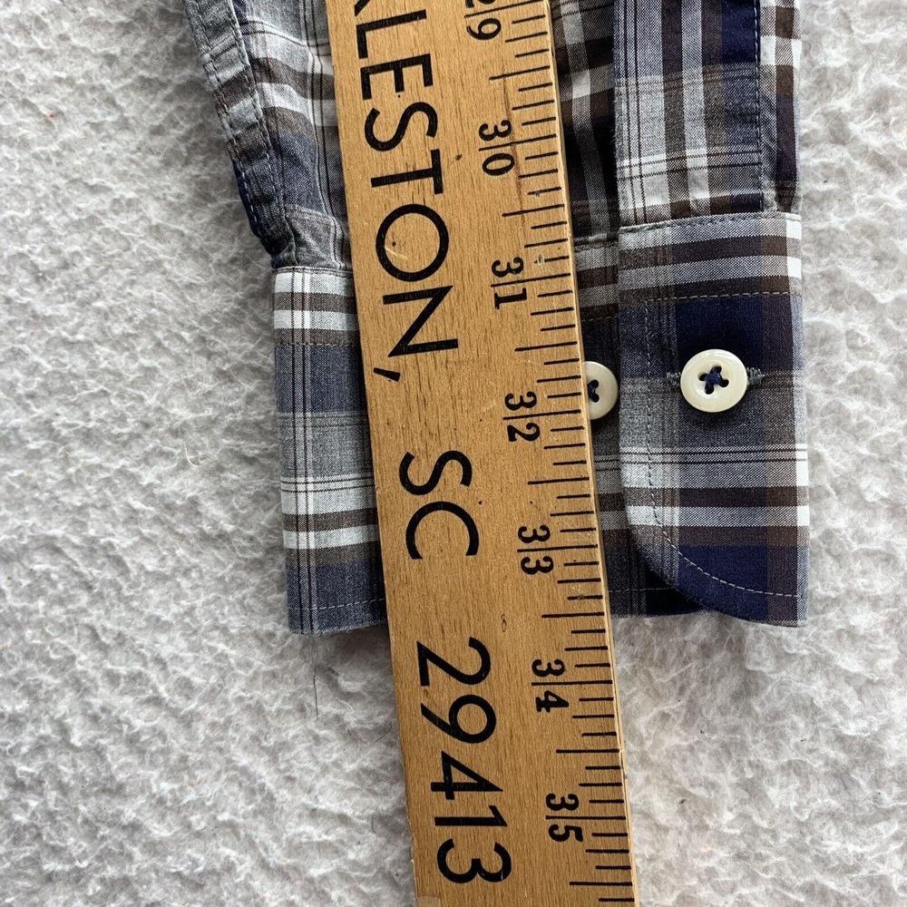 Peter Millar Button Up Shirt Mens Medium Gray White Plaid Golf Preppy Dad Sports - Picture 10 of 12
